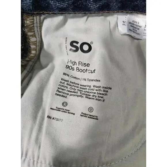 Women's So Denim Jeans Pants Size 0 24W Blue High Rise 90s Bootcut Distressed - Picture 3 of 16